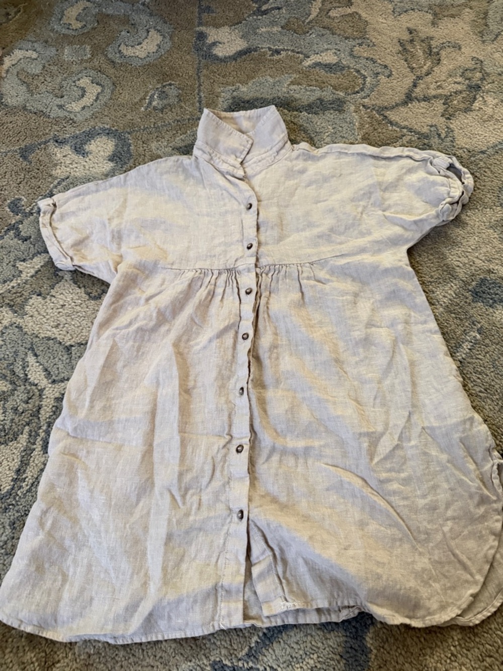 Zara Light Beige Button-Front Linen Tunic Dress